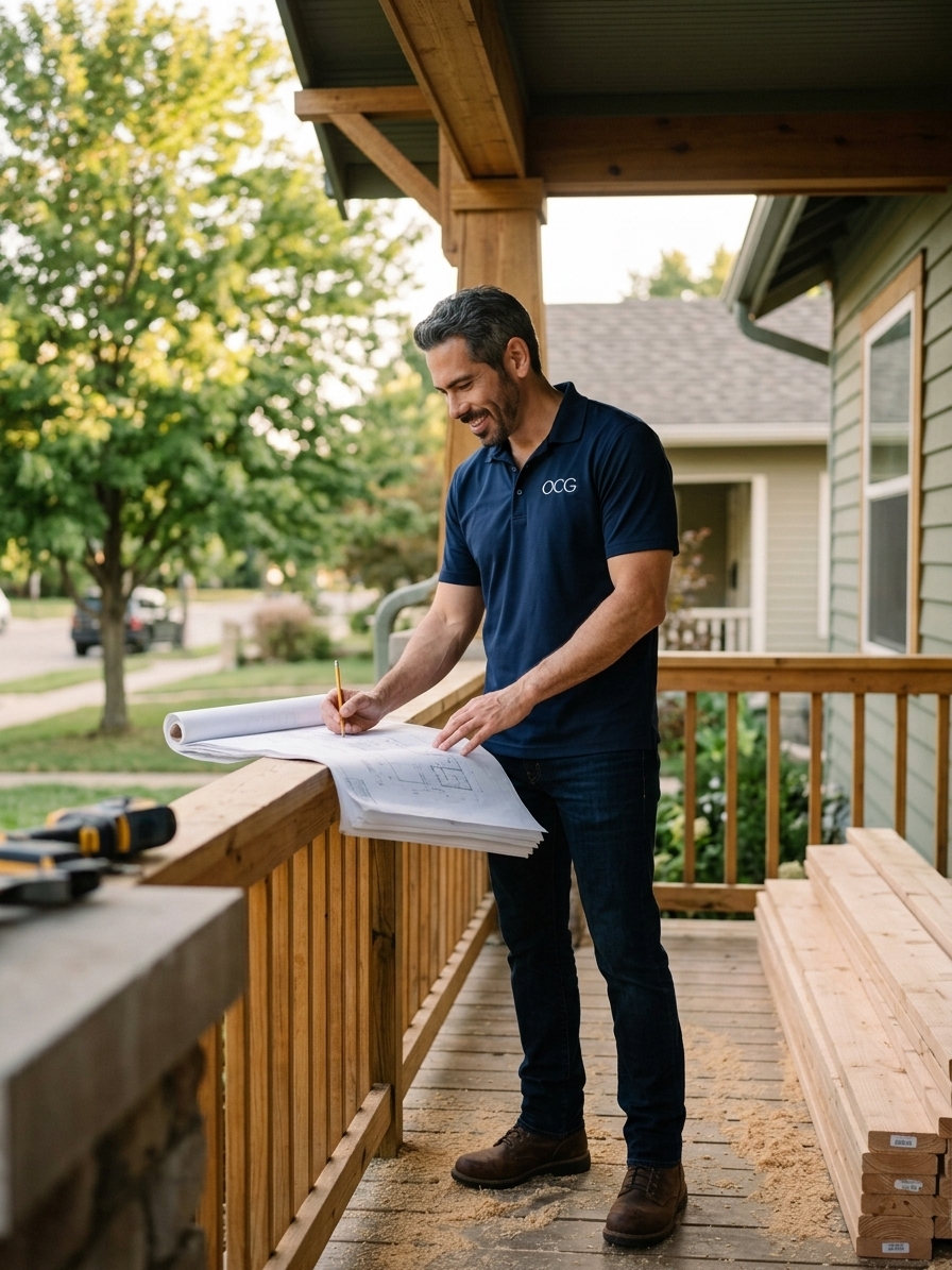 Genaro reviewing renovation plans on site