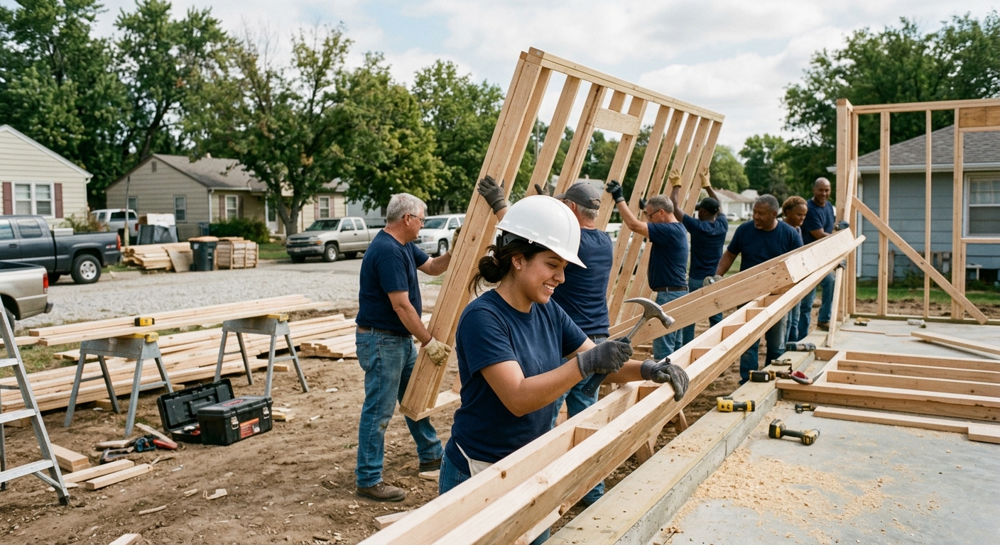 Local Wichita volunteers building a community home